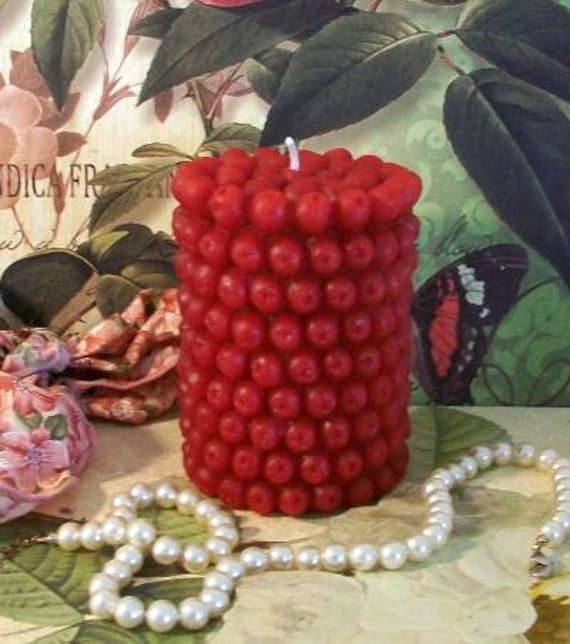 Beeswax Red Cranberry Pillar Candle Small 4 Etsy