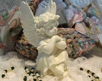 Free USA Shipping White Beeswax Angel Cherub Candle