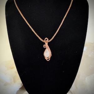 Rose Quartz Teardrop Pendant Wrapped in Copper Wire