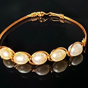 Pearls Wire Wrapped Copper Bracelet