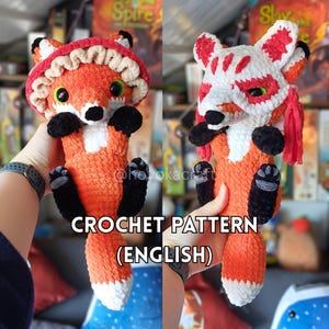 Fox with Hats Crochet Pattern: with Mushroom Hat and Kitsune Mask (PDF Pattern)