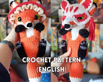 Fox with Hats Crochet Pattern: with Mushroom Hat and Kitsune Mask (PDF Pattern)