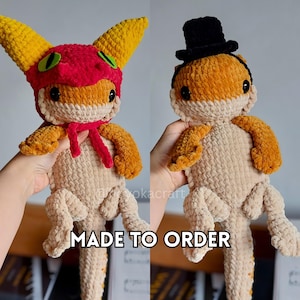 Peluche amigurumi au crochet avec dragon barbu, dragon amovible et chapeau haut de forme
