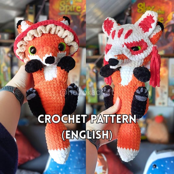 Fox with Hats Crochet Pattern: with Mushroom Hat and Kitsune Mask (PDF Pattern)
