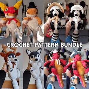 Amigurumi Crochet Pattern Bundle: Animals with Interchangeable Hats - Dragon, Bearded Dragon, Raccoon, Husky (PDF Pattern)