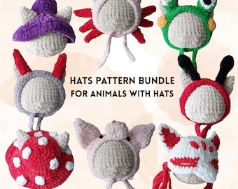 Crochet Hats Pattern Bundle for Animals with Hats: Witch, Frog, Pig, and More (PDF Pattern)