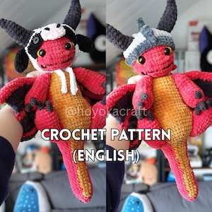 Crochet Dragon with Cow & Viking Hats: Amigurumi Pattern (PDF Pattern)