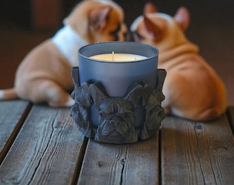 Candelabro de 3 mechas con forma de bulldog francés. Regalos para amantes de los perros. Estatua rústica decorativa para mascotas.