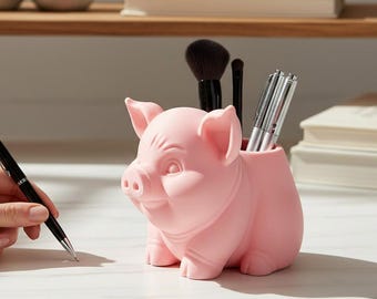 Pig Makeup Brush Holder, Pig Pen Holder, Cute Desk Organizer, Farmhouse Pig Decor, Pencil Cup, Office Organizer, Gift for Her