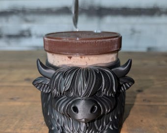 Highland Cow Ice Cream Holder Mug, Pint Size, Cute Dessert Cup with Spoon Holder
