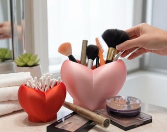 Porta brochas de maquillaje con forma de corazón, organizador de San Valentín, porta bolígrafos rosa o rojo, decoración romántica y bonita para el tocador.