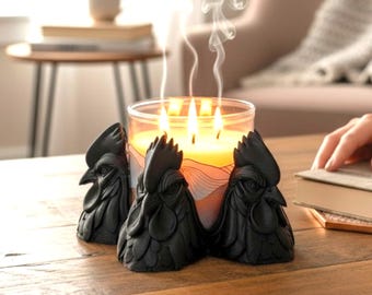 Portavelas con forma de gallo para tarro de 3 mechas, decoración de cocina estilo granja con gallinas, centro de mesa rústico, acento para el hogar campestre.