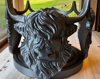 Highland Cow 3-Wick Candle Holder | Rustic Farmhouse Decor, Western Bull Statue, Gift for Him/Her