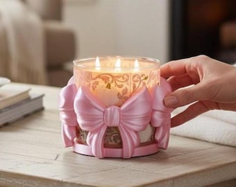 Portavelas rosa con lazo para velas de 3 mechas de Bath & Body Works