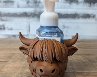 Highland Cow Soap Dispenser Holder, Farmhouse Kitchen Sink Decor, Scottish Cow Soap Holder, Bathroom Counter Organizer, Rustic Gift