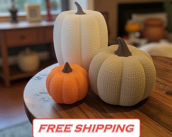 Conjunto de decoración de calabaza con textura tejida: Centro de mesa de Acción de Gracias de estilo rústico