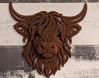 Cuadro de pared 3D de vaca de las Tierras Altas: Decoración rústica de granja con dimensión