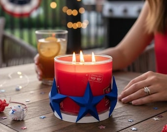 Portavelas con forma de estrella patriótica para velas de 3 mechas, decoración del 4 de julio, centro de mesa veraniego de estilo americano, anillo para velas rojo, blanco y azul.