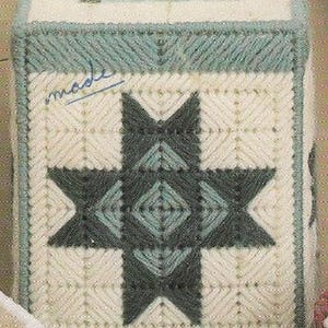 Vintage PDF plastic canvas pattern - quilt square tissue box cover