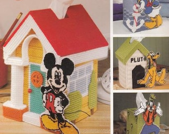 Vintage PDF plastic canvas pattern - tissue box covers