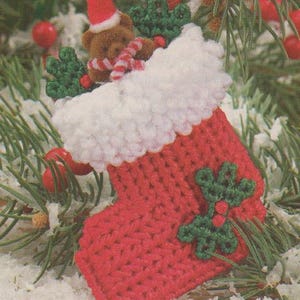 Vintage PDF plastic canvas pattern - Mini Stocking Ornament