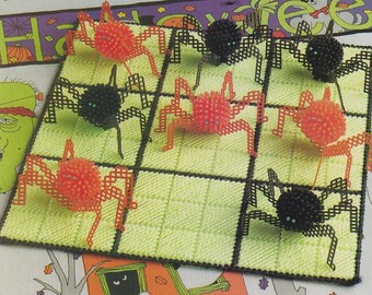 Vintage PDF plastic canvas pattern - Spider Tic-Tac-Toe