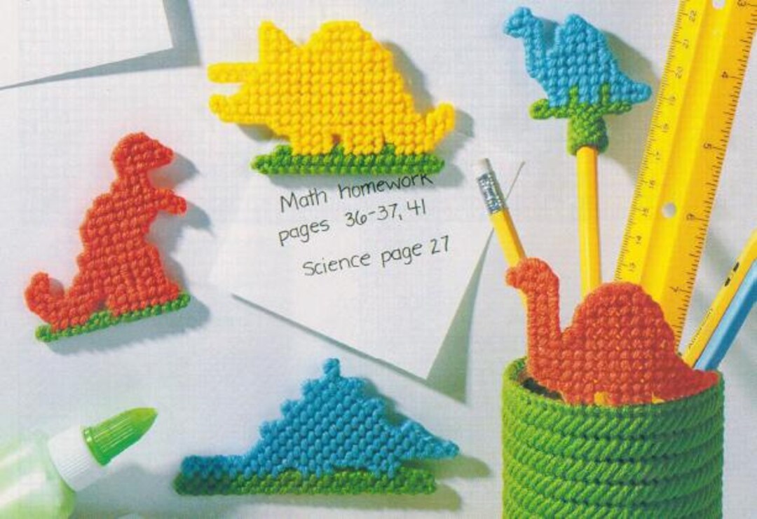 Vintage PDF Plastic Canvas Pattern - Desktop Dinosaurs - Etsy