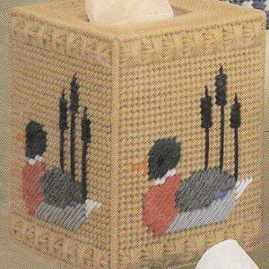 Vintage PDF plastic canvas pattern - country duck tissue box cover