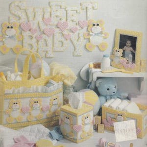 Vintage PDF plastic canvas pattern - baby nursery bears