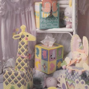 Vintage PDF plastic canvas pattern - baby boutique tissue box covers