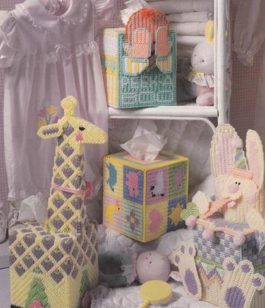 Vintage PDF plastic canvas pattern - baby boutique tissue box covers