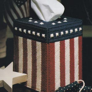 Vintage PDF plastic canvas pattern - All-American Tissue Box