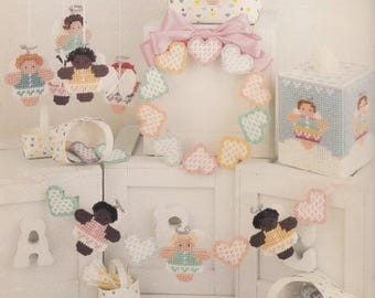 Vintage PDF Kunststoff Leinwand Nähanleitung - Engelchen Baby Kinderzimmer