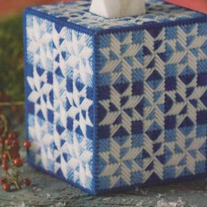 PDF plastic canvas pattern - Quilted Snowflakes Tissue Topper