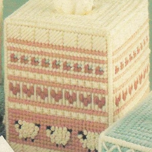 Vintage PDF plastic canvas pattern - woolly sheep tissue box cover