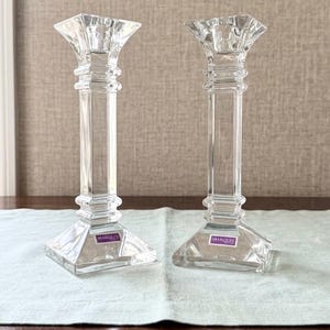 Marquis by Waterford Crystal Candlesticks | Pair of Tall Square Candlesticks | Treviso Pattern 1990s | Vintage