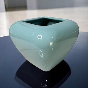 Vintage Original Stickers 1986 Haegar USA Pottery Square Floral Vase Teal Turquoise High Gloss Glaze Planter 5 inches