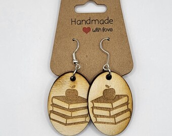Apple on Books Earrings SVG | Great for Teacher, Librarian or Book Lover, Laser Cut File DIGITAL DOWNLOAD