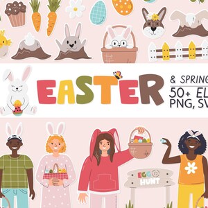 Easter Clipart Set - 57+ PNG, SVG, Ai, EPS | Cute Bunnies, Eggs, Spring Flowers | Digital Download for Crafts, Stickers & Sublimation