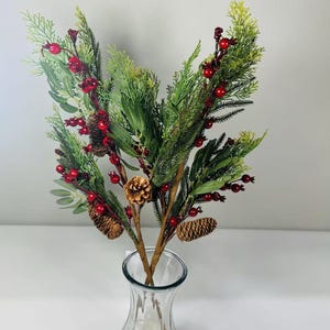 26’’ Artificial Winter Pine Berry Branch with Pinecones, Christmas Greenery Stem Décor