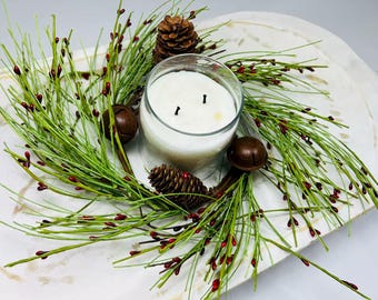 Rustic Pinecone Red Berry Mini Wreath, 4.5” Christmas Candle Ring Holiday Decor