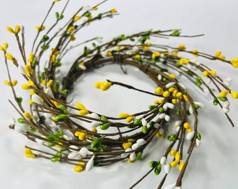 Spring Pip Berry Wreath Ring 4.5” | Mini Candle Ring | Yellow White Green Farmhouse Decor