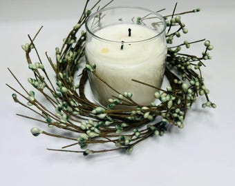 4.5” Sage Green Pip Berry Candle Ring, Mini Wreath for Rustic Farmhouse Spring Decor