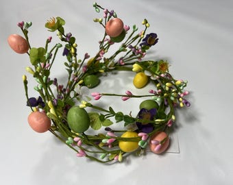 Mini Easter Egg Wreath: Spring Floral Candle Ring, Berry Accents