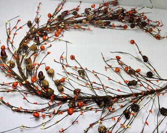 60 Inch Fall Pip Berry Garland with Pumpkins Acorns Pinecones for Fireplace Mantel Decor
