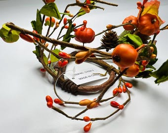 Mini Fall Pumpkin Berry Candle Ring – 2.5” Autumn Wreath with Gourds, Acorns & Leaves