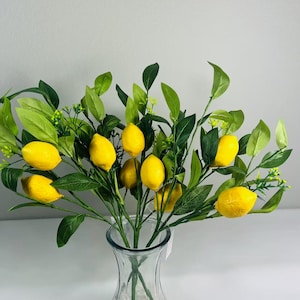 18 Inch Artificial Lemon Branch, Fake Lemon Stem for Summer Decor, Farmhouse Kitchen Decoration, Table Centerpiece