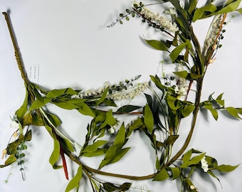 Artificial Greenery Garland – Faux Leaves & White Floral Vine for Wedding and Home Decor