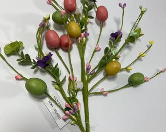 Easter Egg Floral Pick: 24" Spring Twig Stem with Pastel Eggs & Berries