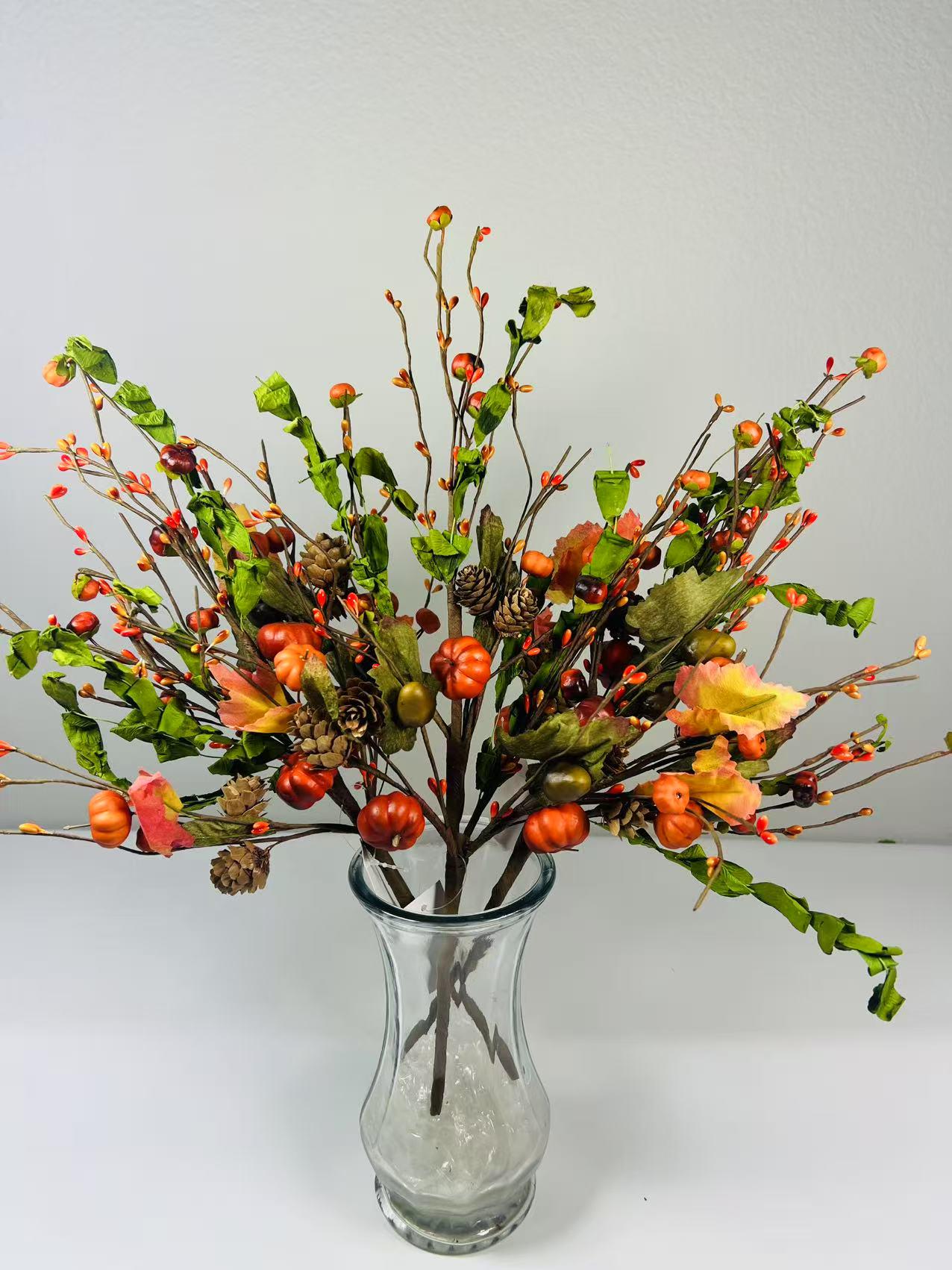 18” Fall Pumpkin Pick With Acorns Pinecones Berries – Autumn Harvest ...